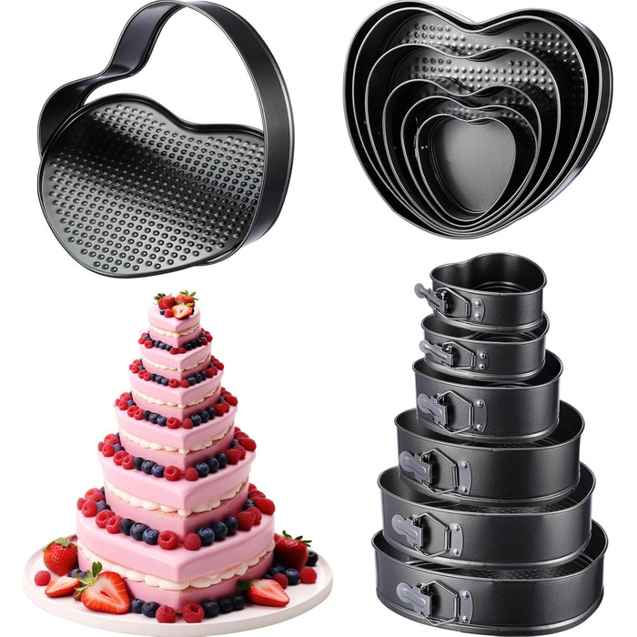 Набір форм для випічки серцеподібних тістечок Zhehao (6 шт.) - антипригарне покриття, різні розміри, для дня народження та сім'ї