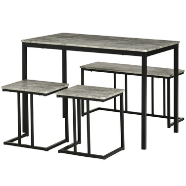 HOMCOM 4-Piece Dining Set, Kitchen Table Set, Dining Table with 3 Benches for 4 People, Dining Room Set, Table Set for Kitchen, Living Room, Grey | Aosom