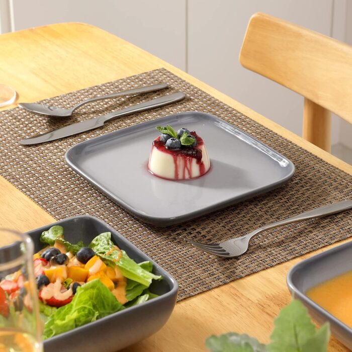 LOVECASA Сервіз набір Vibri, 16 частин, квадратний з каменю, сервіз для 4 осіб | Тарілки, чашки, десертні тарілки та миски, сірий, 16-частинний сервіз