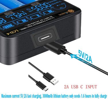Зарядний пристрій LCD для акумуляторів 18650 з USB Power Bank 2A, для Li-ion/Ni-MH (14500, 16340, 18650, 20700, 21700, 26650, AA, AAA)