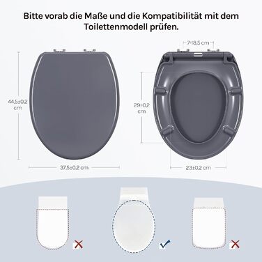 Сидіння для унітаза WOLTU з мікроліфтом (Softclose), матеріал Duroplast, овальна форма, функція швидкого зняття Quick Release, сіре