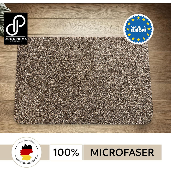 Килимок для підлоги DOMOPRIMA з мікрофібри, миючий, неслизький, надзвичайно поглинаючий, плоский - антибактеріальний, для внутрішнього та зовнішнього використання (60x40 см) (Світло-коричневий, 75x50 см (Прямокутний))