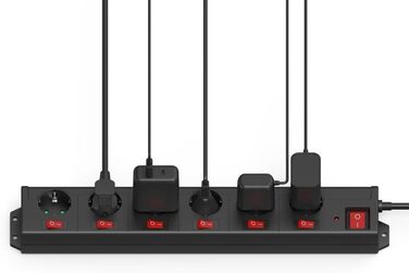 Розподільник розеток Hama з індивідуальним керуванням, захистом від перенапруги, 6 розеток, поворот на 90°, чорний, 1.4м кабель