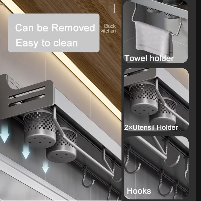 Настінна полиця для спецій, органайзер без свердління, полиці для спецій, тримач для спецій на клейкій основі, металева полиця для кухні, 50 см, сірий