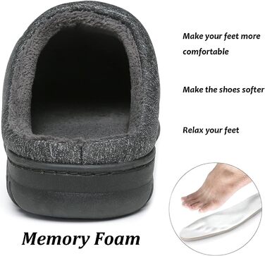 ЧайЧакс Теплі домашні тапочки з піною пам'яті для жінок та чоловіків, бавовна, 46/47 EU, чорний/сірий