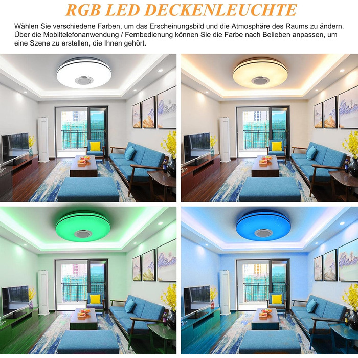 Світлодіодний стельовий світильник 36Вт з Bluetooth-колонкою, димером, RGB підсвічуванням, керуванням з пульта та додатка, музичний для спальні, дитячої, вітальні