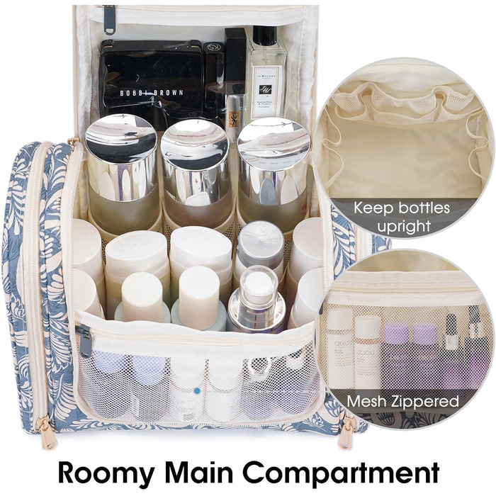 Сумка для туалетних аксесуарів для жінок та чоловіків, що підвішується, косметичка, дорожня сумка (Блакитне листя) Z-блакитне листя