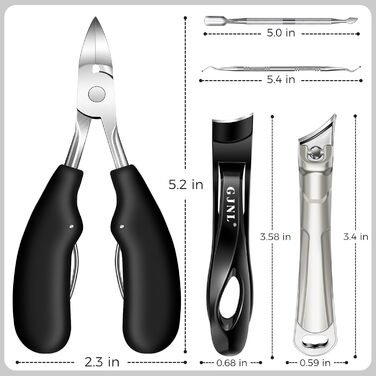 Манікюрний інструмент для товстих нігтів: кусачки для нігтів та кусачки для нігтів на ногах з контейнером для збору, гострі кусачки для нігтів, довга ручка, нахилена леза (сріблясті & чорні)