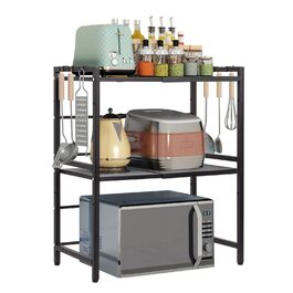 Підставка для мікрохвильової печі Todeco, 3-рівнева, регульована, з 6 гачками, чорна, до 25 кг, 36-60 x 36 x 44 см