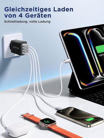 Мережевий адаптер Aioneus 40W з 4 портами USB-C та USB-A (1 шт, чорний)