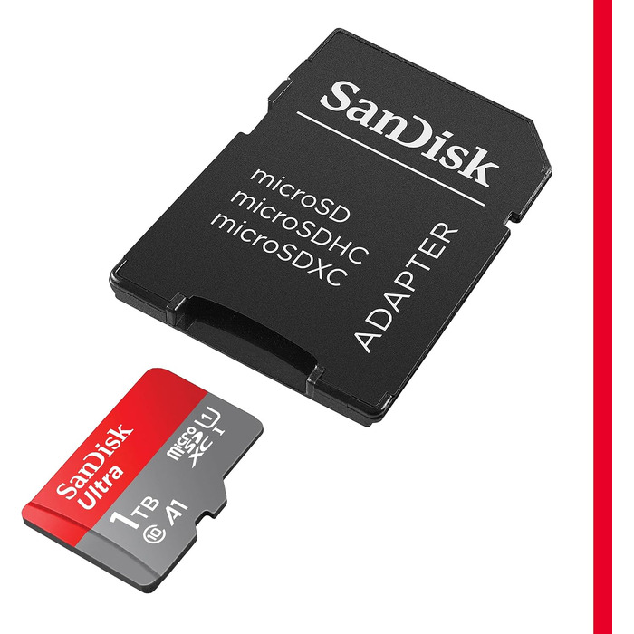 Карта пам'яті SanDisk Ultra Android microSDXC UHS-I 1 TB з адаптером, Class 10, U1, A1, швидкість читання до 150 МБ/с для смартфонів та планшетів