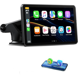 Volam Бездротовий CarPlay/Android Auto дисплей 7 дюймів, сенсорний екран, Mirror Link, навігація, музика, Siri, Google Асистент, Bluetooth 5.0, AUX, FM