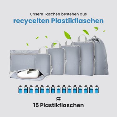 Набір кубиків-органайзерів для подорожей MEUVO - 7 шт. (сірий), компресійні, водонепроникні, для валізи/рюкзака