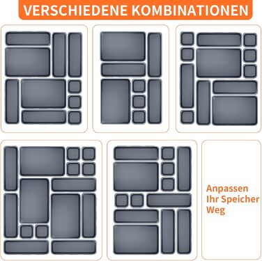 45-Piece Drawer Organizer Set for Office with 3 Sizes, Vanity Makeup Organizer Drawer, Storage Desk Organizer Drawer System for Kitchens, Bedrooms, Bathrooms, Office, Gray