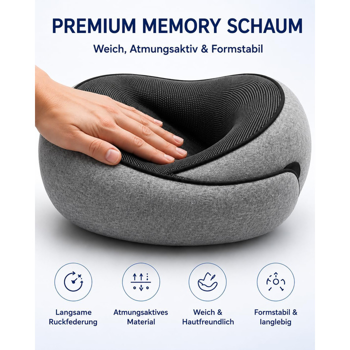 Ергономічна подушка для подорожей під шию з ефектом пам'яті (Memory Foam), темно-сіра