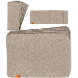 MIQIO Felt Table Placemats - Set of 18 Table Coasters - Washable Felt Placemats - 6 Placemats, Glass Coasters, Cutlery Pockets | Beige | Square Felt Coasters - Table Mats