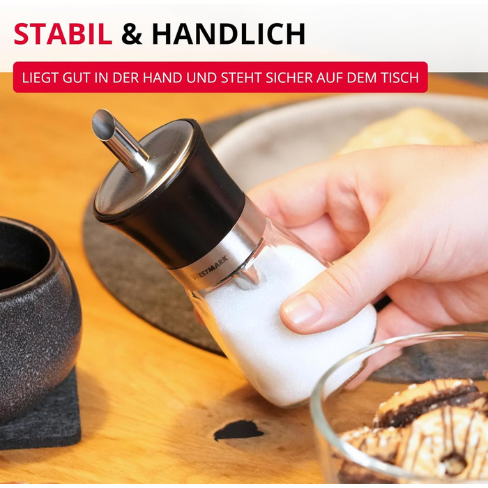 Дозатор для цукру Westmark Blacky, 190 мл, скло/нержавіюча сталь/пластик