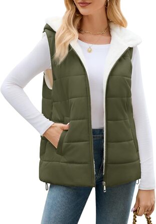 Жіноча тепла степкова жилетка Yuson з капюшоном, без рукавів, на осінь-зиму, військовий колір, розмір L