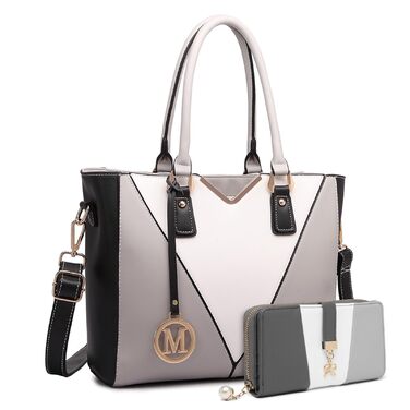 Сумка жіноча Lulu Daen середнього розміру з PU шкіри: сумка-шопер, сумка на плече для роботи, подорожей, бізнесу (Сіра, з гаманцем)