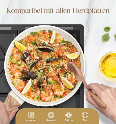 Сковорода з антипригарним покриттям Michelangelo з кришкою 28 см, глибока сковорода з кришкою, сковорода для тушкування 28 см, індукційна сковорода з антипригарним покриттям з м'якою бакелітовою ручкою, підходить для індукційних плит, чорна