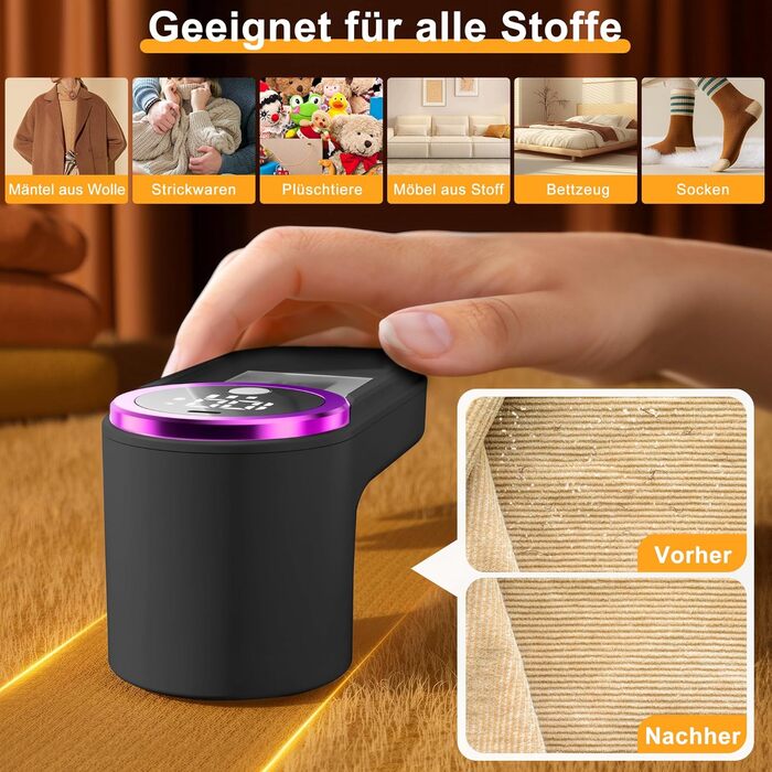 Електричний видалення ворсу Fusselrasierer: перезаряджуваний, 6 лез, USB-C, LED, 3 швидкості, великий збірник ворсу, захисний замок