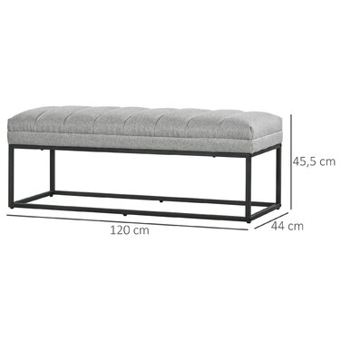 HOMCOM Bench with Linen Look Upholstered Bench for Bedroom, Bed Bench, Dressing Bench up to 200 kg, Steel, Light Grey, 120x44x45.5 cm