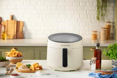 Russell Hobbs Hot Air Fryer 5L [10 Programs | with Viewing Window] AirFryer (Oil-free Frying, Frying, Grilling, Roasting, Baking, max 200°C, Dishwasher Safe, Cream) SatisFry Panoramic 27421-56