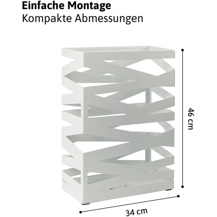 Підставка для парасоль підставка Maxi з металу з піддоном для збору води та гачками - Економія місця 34x14x46 см - Елегантний білий колір - Ідеальна для декорування прихожей та входу Maxi - Білий