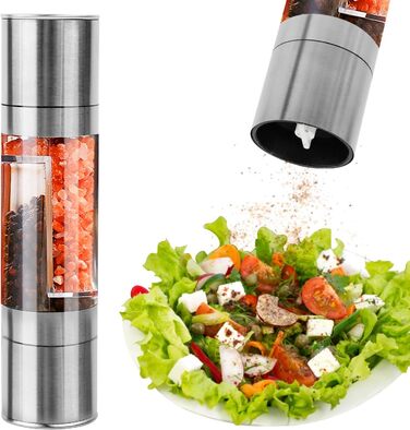 Мельниця для солі та перцю з керамічним жорном, сталеве маточне колесо, регулювання помелу, скло та нержавіюча сталь