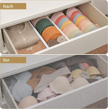 DIMJ 8-Piece Drawer Dividers Adjustable (32.6-56cm) Plastic, Closet Organizer for Kitchen Storage, Bedroom, Dresser, Light (5 Pieces, White)