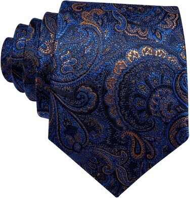 Краватка з шовковим візерунком пейслі, комплект з кишеньковим хустинкою та застібкою для краватки Barry.Wang, 3 шт., блакитно-золотий колір, для урочистих заходів та весілля