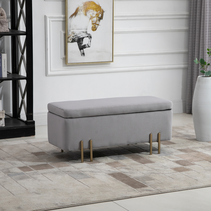 HOMCOM Лавка з оббивкою та місцем для зберігання, лавка-сховище 100x40x42см, світло-сіра, тканина, метал, піна для передпокою, вітальні