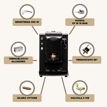 FABER COFFEE MACHINES | Slot Plast Model | POD Coffee Machine 44 mm | Adjustable Brass Pad Press (SCHWARZ/SCHWARZ)