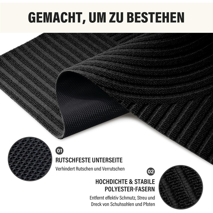 Привітальний килимок FEOMOS 60x90 см, протиковзний грязезахисний килим для входу, коридору, кухні та балкона, чорний, придатний для прання