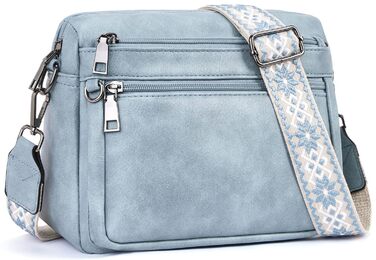 Сумка жіноча через плече MUIIKOLA середнього розміру, екошкіра, м'який широкий ремінь (Світло-блакитна)