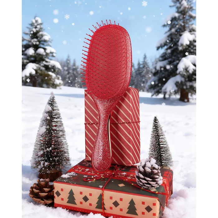 Щітка для волосся AIMIKE без пошкоджень, розпушувач з м'якими щетинками, безболісна розпушувальна щітка для складних вузлів, особливо делікатна до тонкого волосся, ідеальна для догляду за шкірою голови та масажу. Подушка-щітка LuxeSilk (Блискуча рубінова 