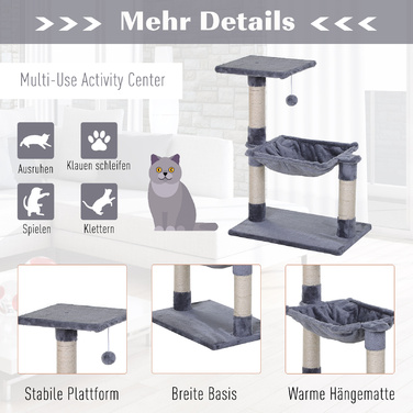 PawHut Комплекс для котів з когтеточкою, кігтеграфом з сизалю, плюшевою гамаком та ДСП, сірий, 50 x 36 x 70 см