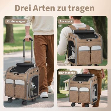 Транспортувальна сумка для тварин на колесах, для котів та маленьких собак, 4-в-1, рюкзак, дихаюча, хакі