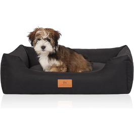 Knuffelwuff Dog Bed Lotte made of velour with a fine hand-woven character XXL 120 x 85cm - removable cover - washable - for large, medium and small dogs (Black, L 105 x W 75 x H 25 cm)