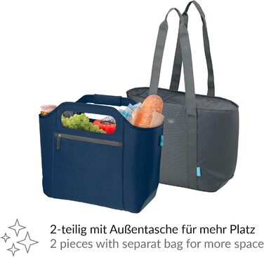 alfi ISO Bag 2in1 23 Liter, Dark Denim, Polyester Thermo Cooler Bag with extra carry bag, insulated shopping bag for groceries, swimming pool, sauna, insulated bag, flexible, washable