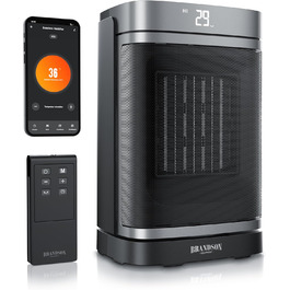 Електричний обігрівач Brandson з Wi-Fi, дистанційним керуванням та режимом ECO - тихий, з дитячим замком, таймером, для ванної, вітальні, офісу, дитячої кімнати