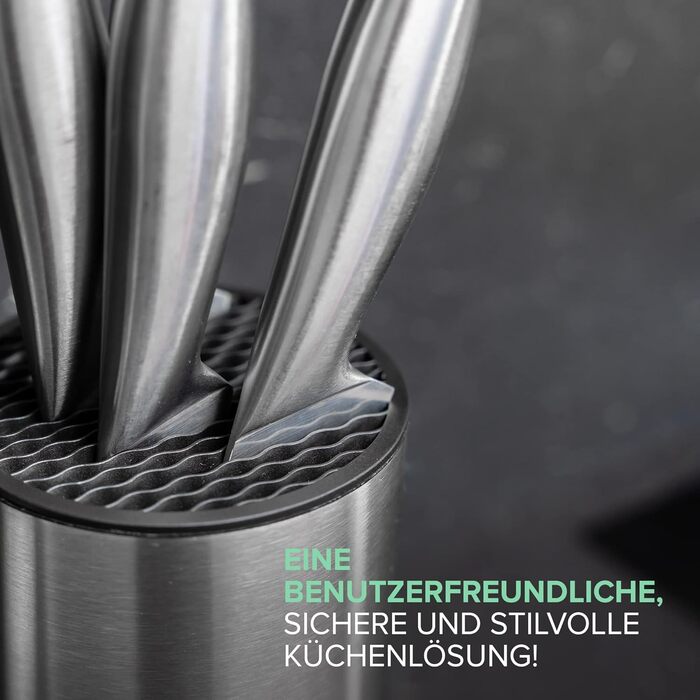 Coninx Stainless Steel Knife Block without Knives - Modern round knife block with flexible lamellae - Universal knife holder - Stylish unstocked knife block - Simplifies knife storage