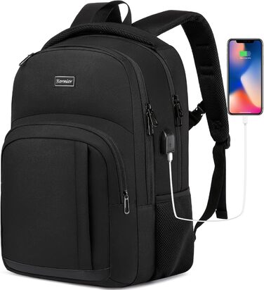 Чорний рюкзак YIORMIOR для ноутбука 15.6 дюймів (35L) з USB-портом - чоловічий/жіночий, для підлітків та дорослих