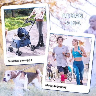 Візок для собак, складаний, переноска для тварин до 15 кг, візок для котів, блакитний