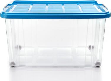 BigDean 4-Piece 60L Storage Boxes with Lid Large Steel - Stackable, Robust Box BPA-Free - Rollable Storage Box with Secure Click Closures - Made in Germany (Blue)