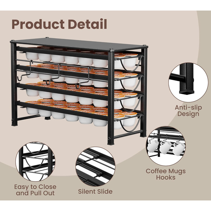 Тримач для капсул Dolce Gusto, 5-ярусний металевий ящик для капсул з тихими направляючими та антиковзними ніжками (56 капсул)