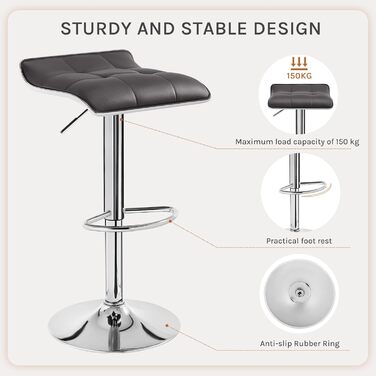 WOLTU Adjustable Bar Stools 2-Pack - Metal Frame, 360° Swivel, Footrest, Faux Leather - Perfect for Bar, Kitchen, Counter, Cafe