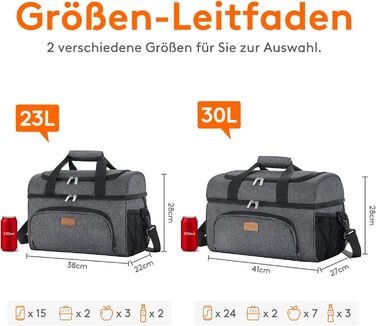 Термосумка Lifewit 30L для пікніка, пляжу, роботи та подорожей (темно-сірий)
