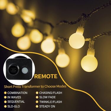 LED гірлянда на батарейках, 20м, 150 LED кульки, гірлянда з вилкою для внутрішнього та зовнішнього використання, 8 режимів світіння, IP45 вологостійка, ідеальна для Різдва, весілля, вечірки, саду, тепле біле світло