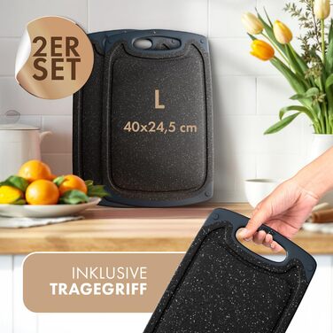 Набір обробних дощок Blumtal (S/M/L) - 2 шт. з пластику, з жолобками для соку та ручкою, BPA free, придатні для миття в посудомийній машині